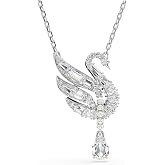 Swarovski Swan pendant, Swan, White, Rhodium finish