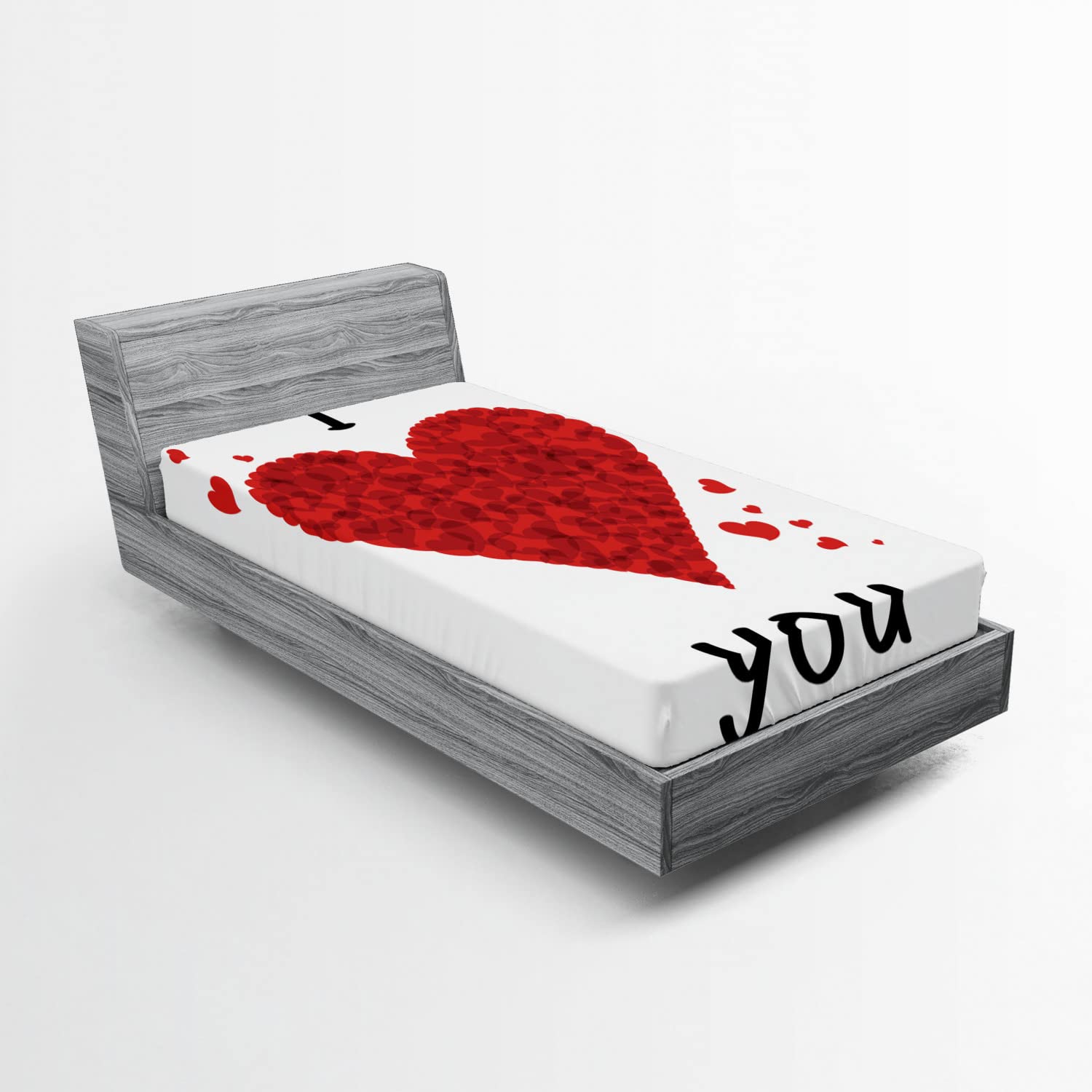 Ambesonne I Love You Fitted Sheet, Love Bouquet