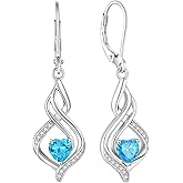 Inpasne Dangle Drop Earrings for Women 925 Sterling Silver Infinity Leverback Earrings with Birthstone Twisted Jewelry Gifts for Her