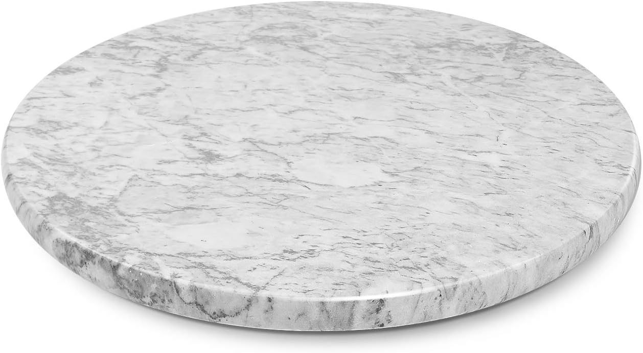 Flexzion Marble Pastry Board - Gray/White, 12 inch Round Non-Stick Stain & Heat Resistant Charcuterie Cheese Dough Cutting Serving Cutlery Board Tray for Parties, Kitchen