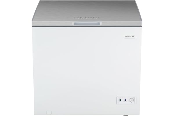 Frigidaire Chest Deep Freezer, 7 Cu. Ft. Capacity, Shiny Stainless Steel Top Lid Design-Adjustable Thermostat-Removable Vinyl Coated Wire Basket-Easy Defrost Drain- Garage Ready