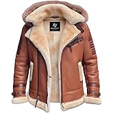 Men's Real Sheepskin B3 Bomber Jacket with Hood | Genuine Leather Aviator Coat | Shearling Fur Lined Winter Jacket