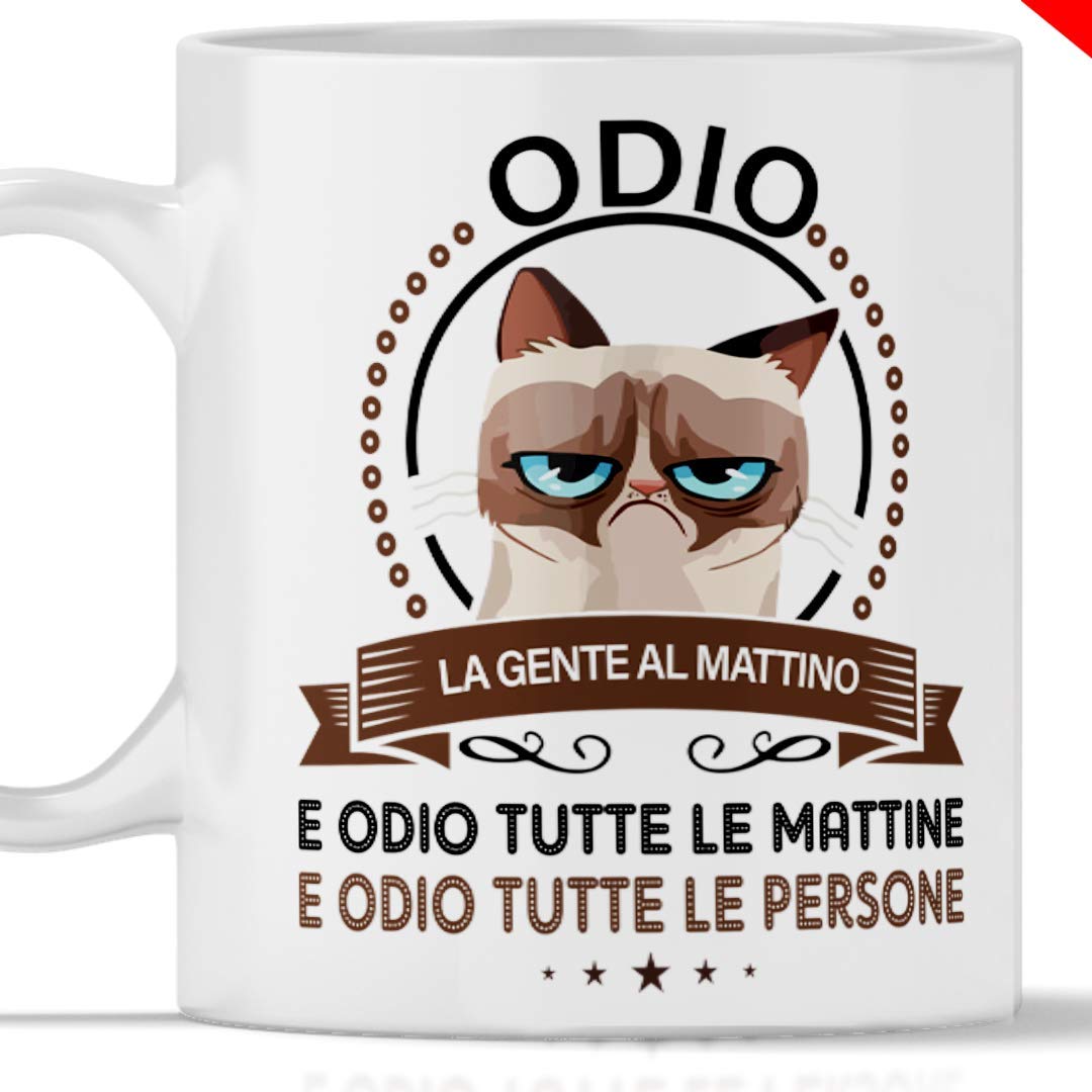Funny Cats Mugs - I hate people in the morning.The funniest cat mug gift gadget