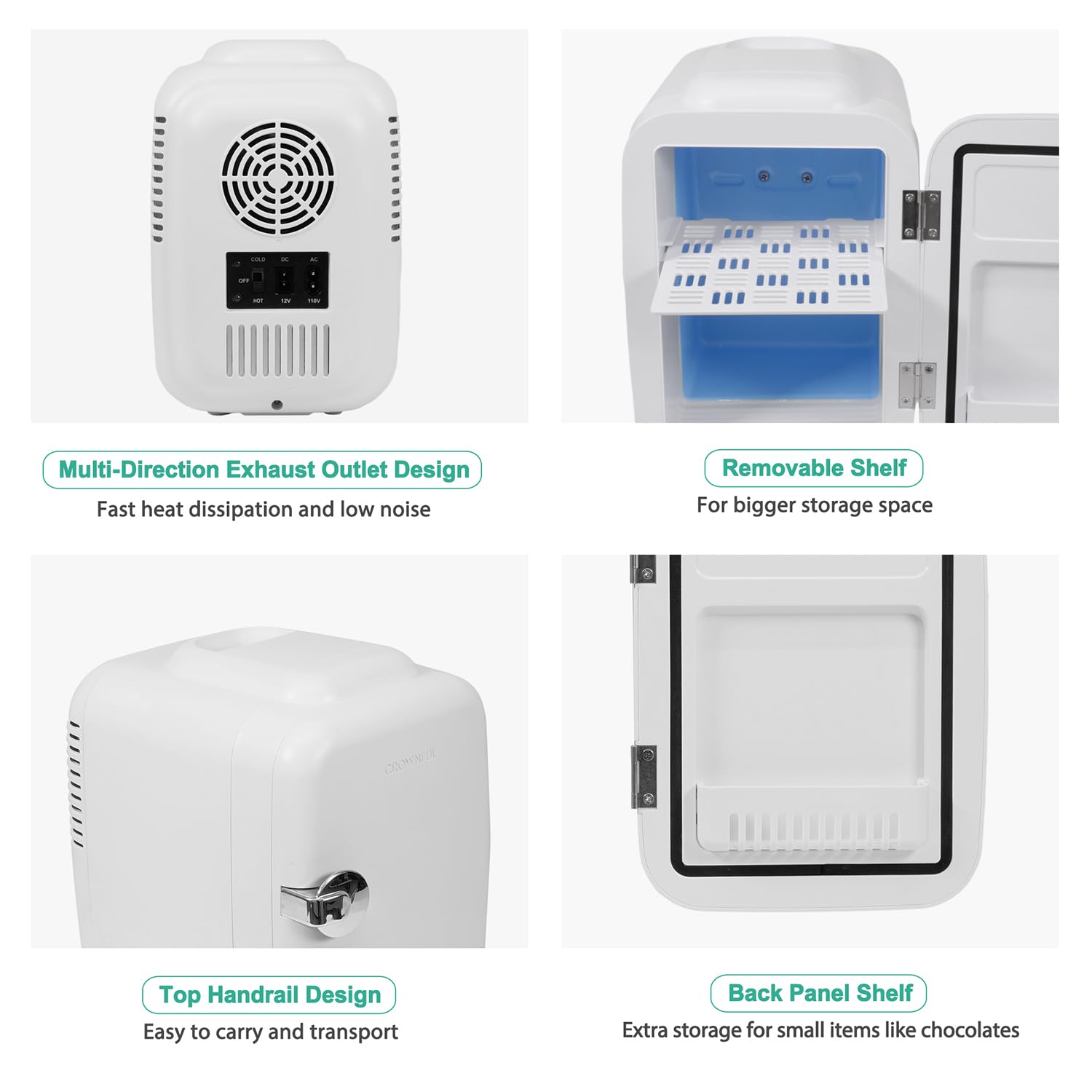 CROWNFUL Mini Fridge, 4 Liter/6 Can Portable Cooler and Warmer Personal Refrigerator for Skin Care, Cosmetics, Beverage, Food,Great for Bedroom, Office, Car, Dorm, ETL Listed (White) - Image 7