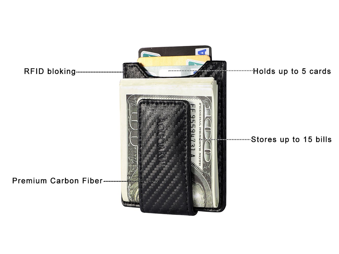 Carbon Fiber Money Clip, Front Pocket Wallet, Leather RFID Blocking Wallet Slim Minimalist Wallet for Men