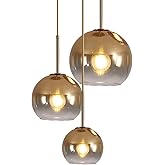 KCO Lighting Gold Cluster Pendant 3-Light Large Glass Pendant Lights Kitchen Island Bubble Globe Chandelier Mid Century Moder