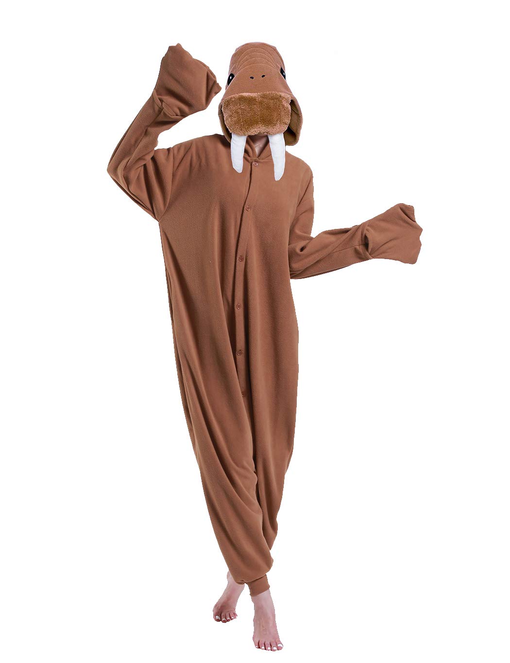 dressfan Unisex Adult Brown Walrus Onesie Pajamas Costume Animal Halloween Carnival Costumes One Piece Pajamas for Women,Brown,L