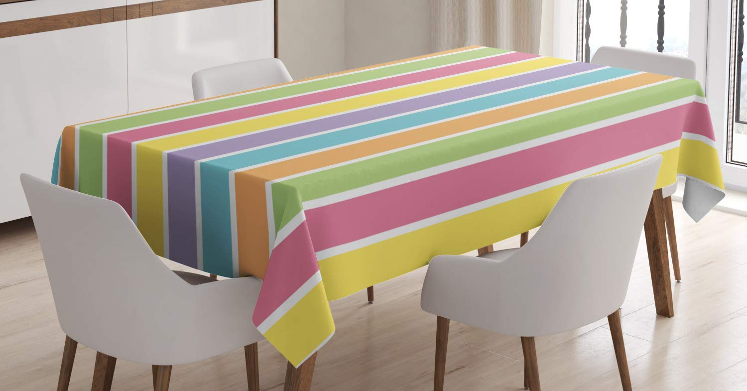 ABAKUHAUS Colorful Tablecloth, Pastel Summer Funky, Dining Room Kitchen Rectangular Table Cover, 54 W X 66 L, Multicolor
