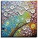 Asdam Art-100% Hand Painted Square Colorful Maple Tree with Flowers 3D Oil Painting On Canvas Modern Artwork Wall Art for Living Room Bedroom Office(32x32inch)