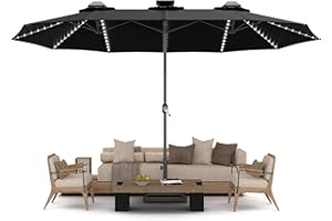 U-MAX 15ft Patio Umbrella with Solar Lights, Large Double Umbrella Market Umbrellas Outdoor, Rectangular Umbrellas with 156 P