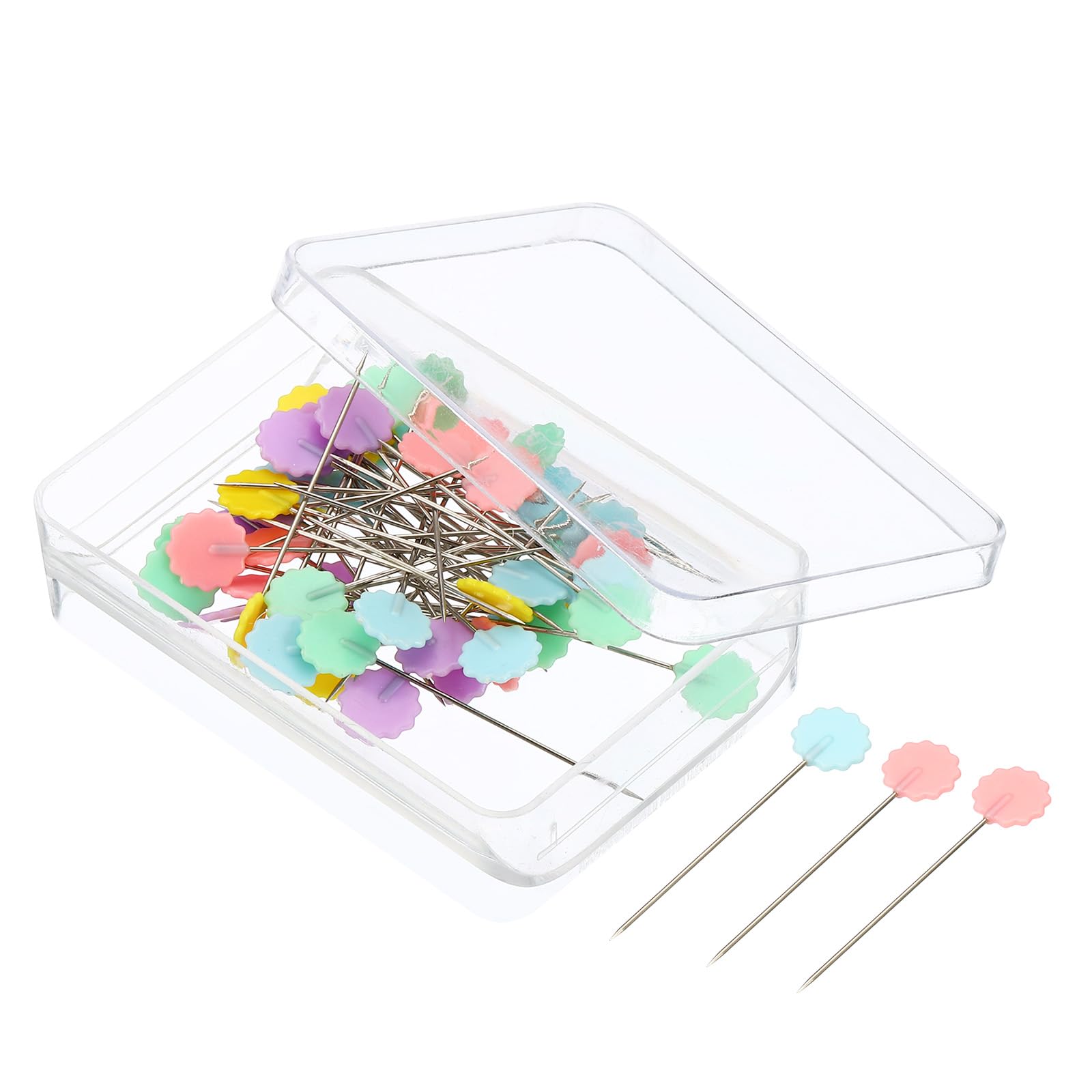 PATIKIL Sewing Pins, 50 Pcs 1.5" Straight Pin with Flower Head for Dressmaker, Sewing, Jewelry DIY, Decoration, Multicolor