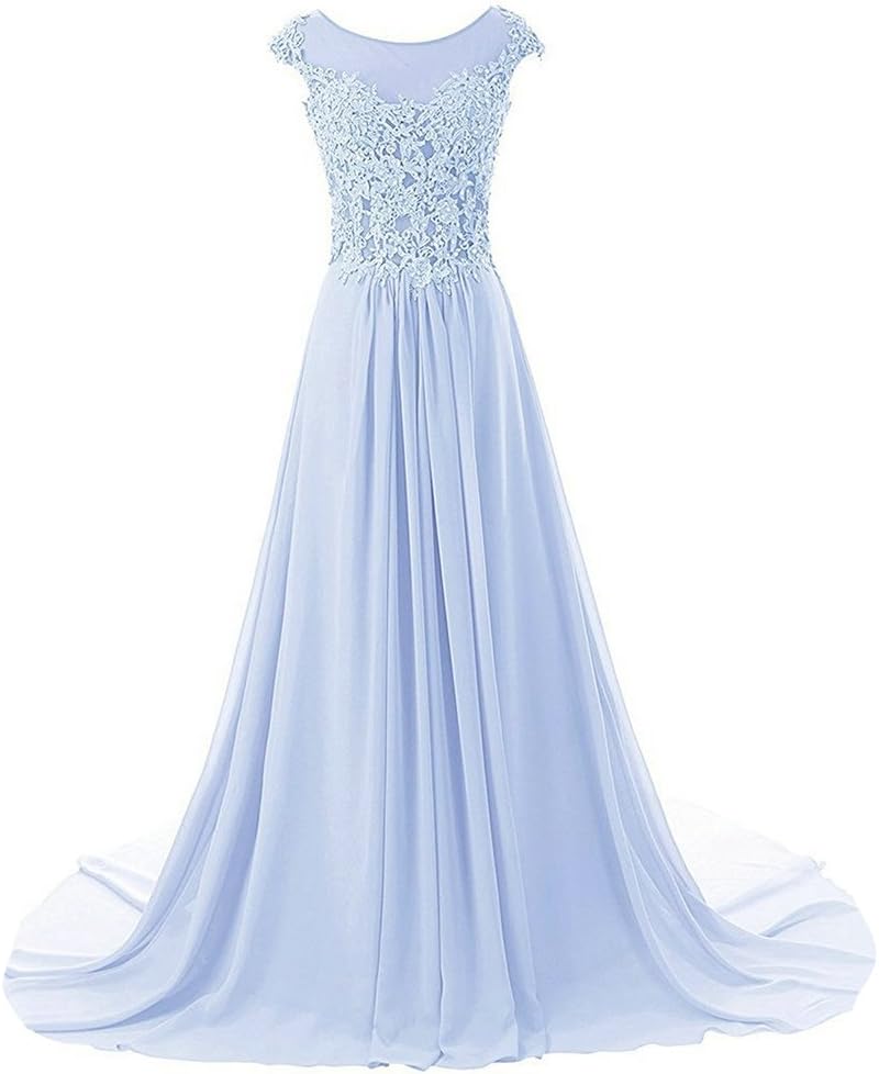 Prom Dresses Long Formal Evening Gowns Lace Bridesmaid Dress Chiffon Prom Dress Cap Sleeve