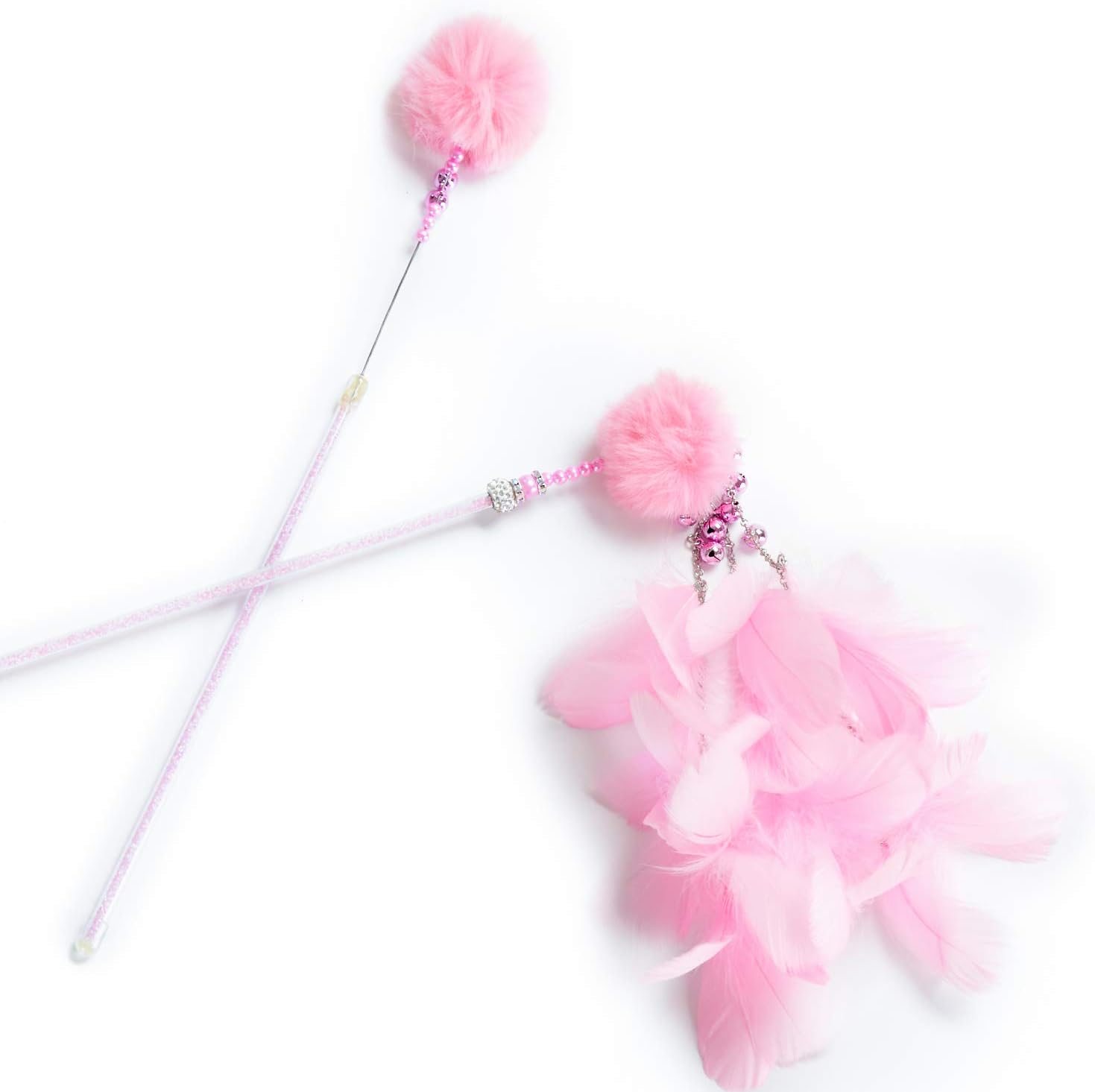 Fanwu Cat Feather Wands Color Vivid Cat Teaser Toys Cat Teaser Wand Toys with Feather and Bell Interactive Kitty Toys Assortments Kitty Teaser Fish Wands, Set of 2