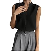 WDIRARA Women's Notched V Neck Sleeveless Blouse Work Office Button Shirt Tank Top