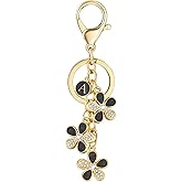 XGALBLA Cute Flower Crystals Rhinestone Initial Letter Keychain for Women, Bag Charms Bling Sparkly Enameled Keychain Handbag
