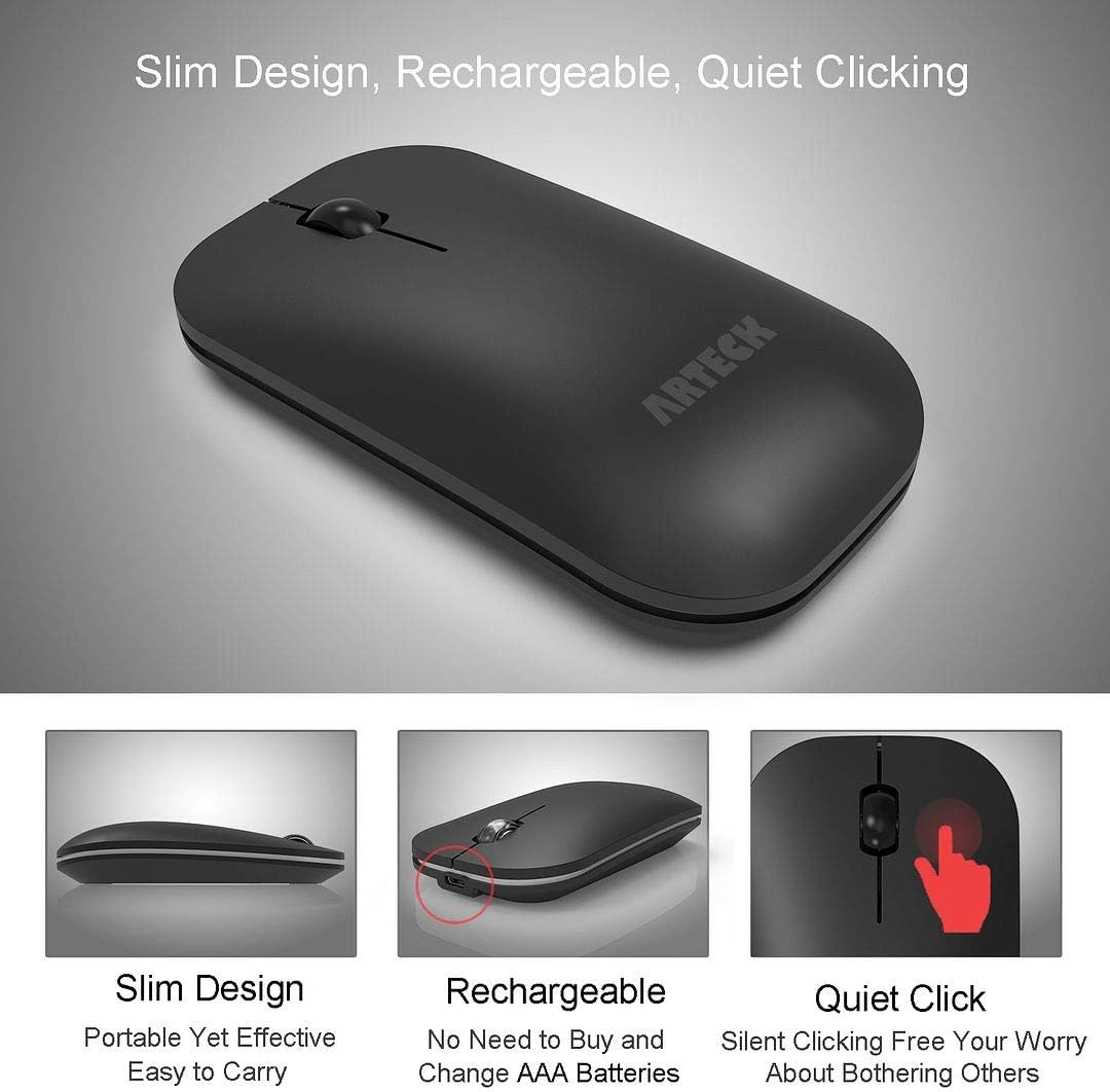 Arteck Bluetooth Keyboard and Mouse Combo Ultra Compact Slim Stainless Full Size Keyboard and Ergonomic Mouse for Computer/Desktop/PC/Laptop/Surface and Windows 10/8/7 Built in Rechargeable Battery - Image 4