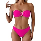 Tainehs Women's Strapless Bikini Sets Tube Top Bandeau Swimsuit Tie Back Mid Rise Two Piece Bathing Suits