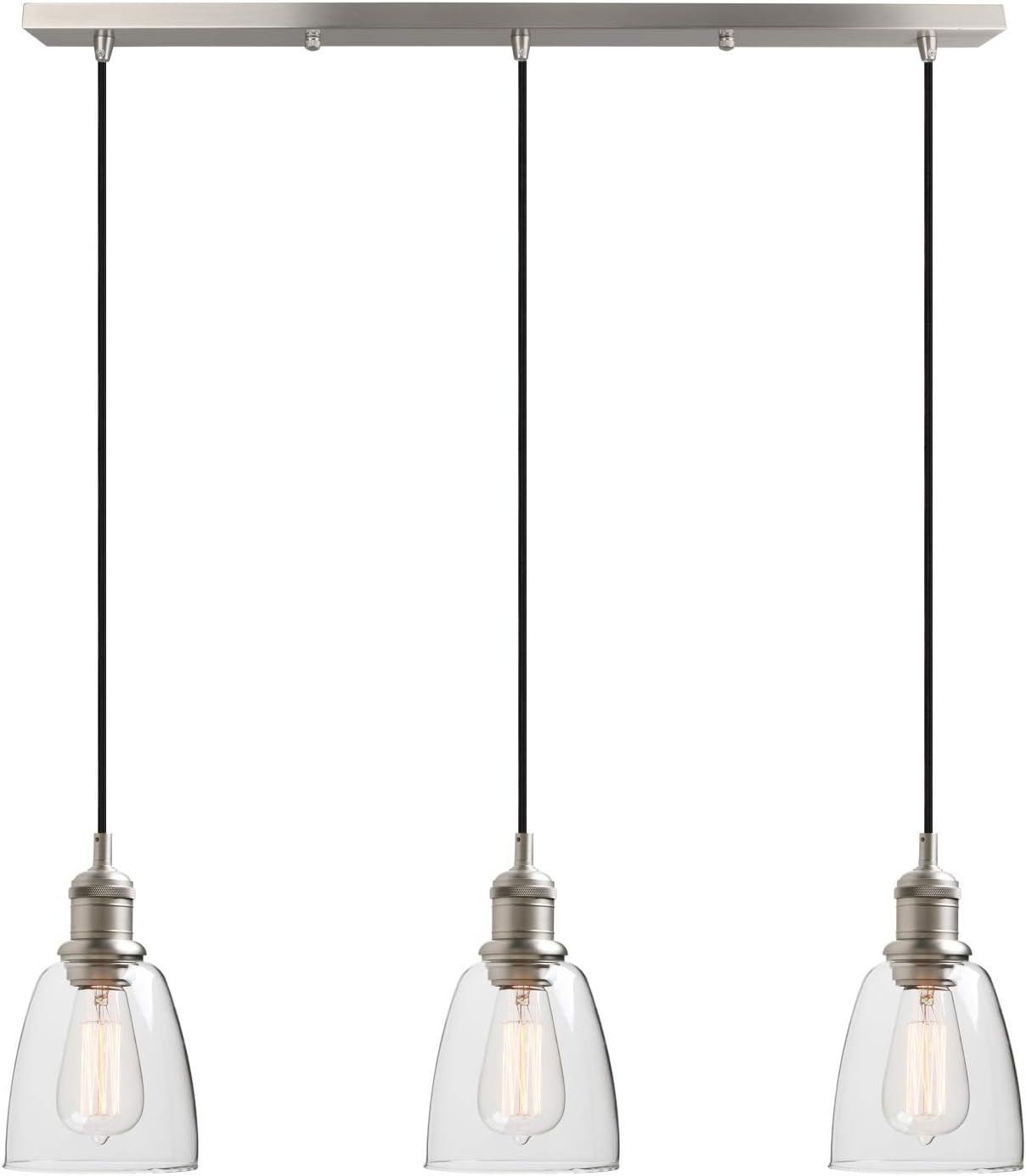 Yosoan Lighting Industrial Vintage Loft Bar 3 Way Pendant Light Fittings Bell Glass Shade Chandelier