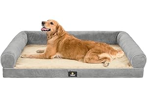 Veehoo Orthopedic Dog Beds for Large Sized Dogs - XL Dog Sofa Bed with Bolsters, Extra Large Pet Couch Bed with Removable Washable Cover & Nonslip Bottom, Cream