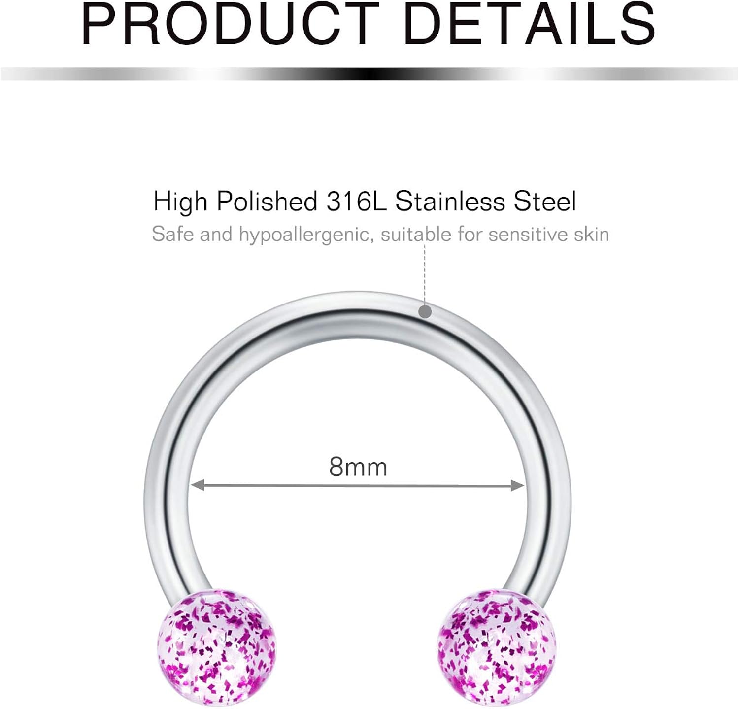 incaton 16 Gauge Surgical Steel Nose Septum Rings Piercing Cartilage Helix Tragus Earring Hoop Lip Horseshoe Retainer Piercing Jewellery - Image 4