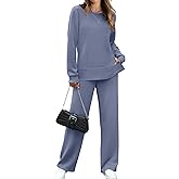 OFEEFAN Women's 2 Piece Lounge Set Travel Airport Outfits Side Slit Tracksuit Wide Leg Loungewear Baggy Comfy Sweatsuit S-3XL