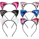 FASOTY Cat Ears Headband Reversible Sequins Sparkly Cat Ear Headbands Girls Women, 6 PCS