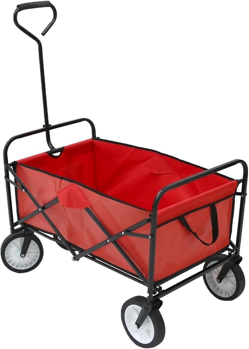 Oypla Red Heavy Duty Foldable Garden Trolley 70KG Capacity Wagon