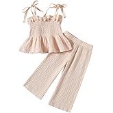 DYKATE Toddler Baby Girl Clothes Sleeveless Tie-Up Ruffle Tops Linen Pants Set Infant Summer Outfits