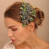 BERYUAN Green Crystal Rhinestone Hair Comb, Handmade Fashion Jewelry Hair Accessory for Women and Girls, Teardrop Rhinestone Headband with Green Beads, Size 15*10CM, Ideal for Wedding and Parties