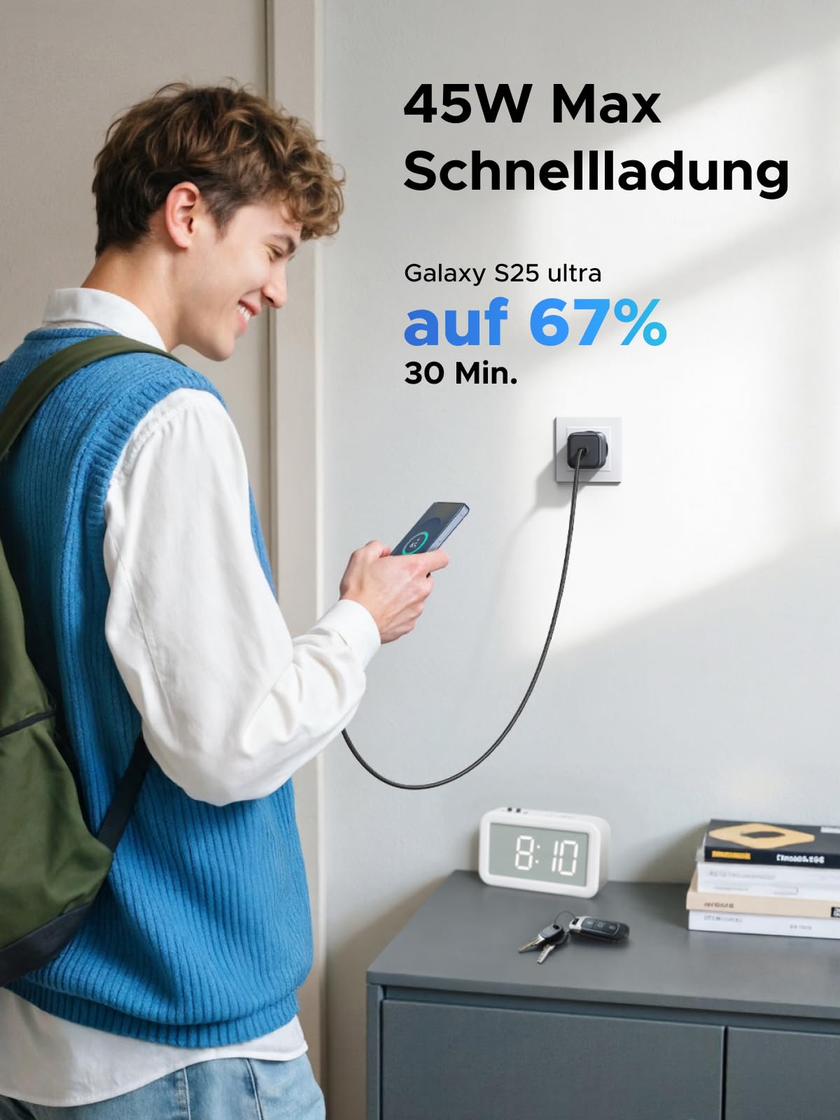 UGREEN USB C Ladegerät 45W PPS Netzteil GaN Schnellladegerät PD Charger Adapter kompatibel mit Galaxy S25 Ultra, S24, iPhone 17 Pro Max, 16, MacBook, iPad Pro, Tab A8, Pixel 9, HomePod 3
