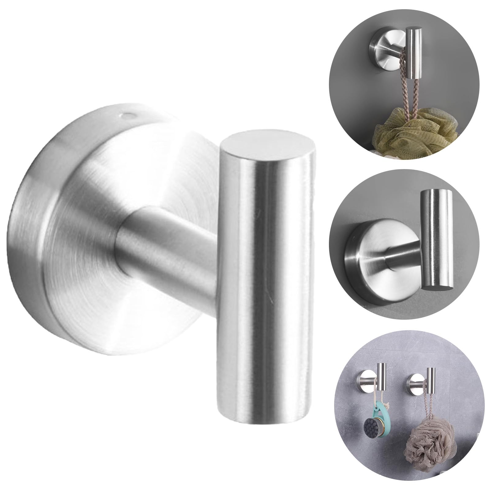 Boxonly Heavy Duty No-Drill Stainless Steel Suction Cup Coat Hook – Bathroom and Kitchen Towel Hooks, Brushed Silver, Strong Suction Hold, Removable, Up to 5kg Capacity, Modern Minimalist Design