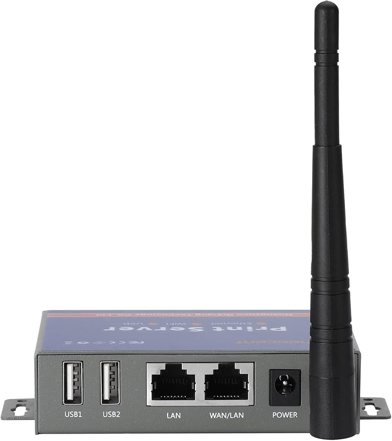 CHEECENT 2-Port USB Wireless Print Server WiFi Ethernet for Windows Mac Linux