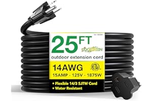 POWER BY GOGREEN Go Green Power Inc. GG-13825BK - 14/3 SJTW Outdoor Extension Cord, Black, 25 ft
