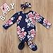 Newborn Baby Girls Sleepy Floral Striped Gown Headband Sleepwear Romper Sleeping Bags (0-3M, Blue Floral)