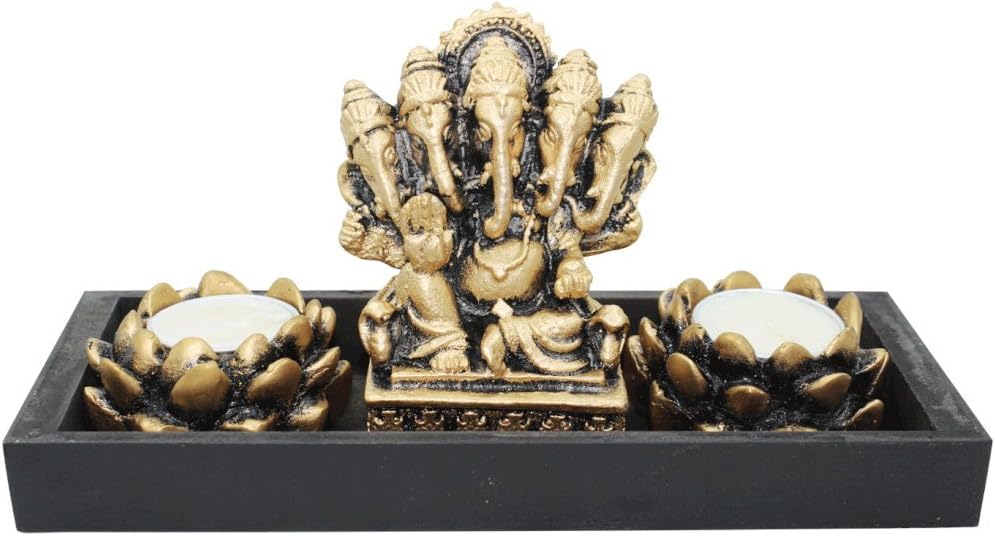 Ganesha Home Temple with Tea Light Candle holder Sri Ganesh Beautiful Statues Hindu Altar Puja Aarti -by MeDecor