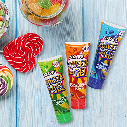 Liquid Sour Candy Squeeze Gel Candies Assorted Flavors, Blue Raspberry, Strawberry, Green Apple