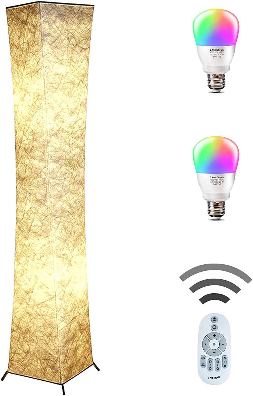 Soft Light Floor Lamp with Remote Control, Yenny shop 52"RGB Color Changing LED Tyvek Fabric Shade Dimmable & 2 Smart LED Bulbs for Livingroom,Bedroom(Slim Lamp)