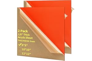 Gdhwxcl 1/8 Thick 8 x 8 inch Acrylic Sheets - 2 Pack Plexiglass Sheets for Creative DIY Projects Laser Cutting Engraving UV Printed Signs Crafts Badges - (2, Orange, 8 x 8 inch)