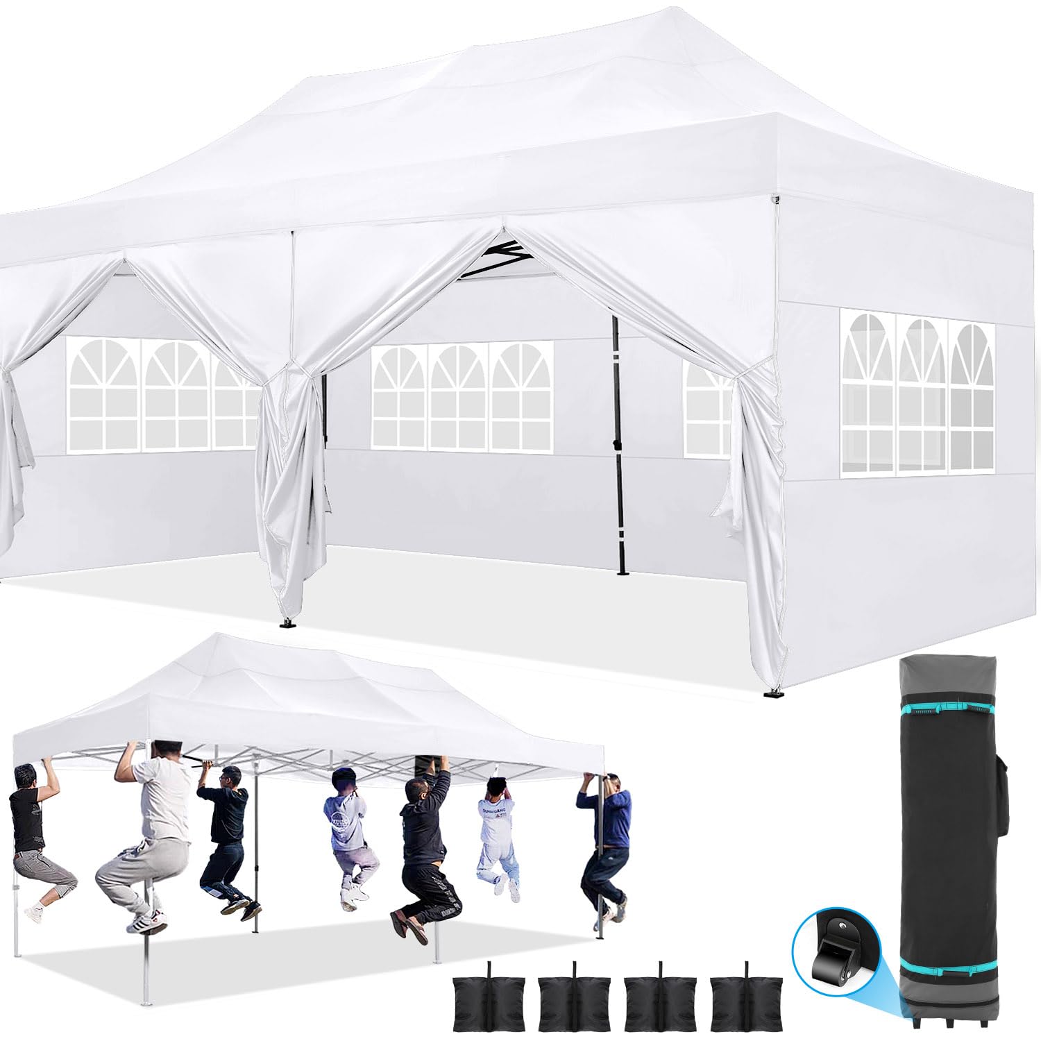 Photo 1 of ****PICK UP TRUCK ONLY******COBIZI Pop up Canopy Tent 10x20 Heavy Duty Gazebo with 6 Sidewalls, UPF 50+ All Weather Waterproof Commercial Outdoor Wedding Party Tents Canopy with Roller Bag,White