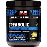 GNC AMP Creabolic Creatine Monohydrate Powder, Lemonade, 30 Servings | Delivers 5g Creatine Monohydrate with 3g HMB and 2.4g PeptiStrong to Increase Muscle Strength, Mass, and Endurance