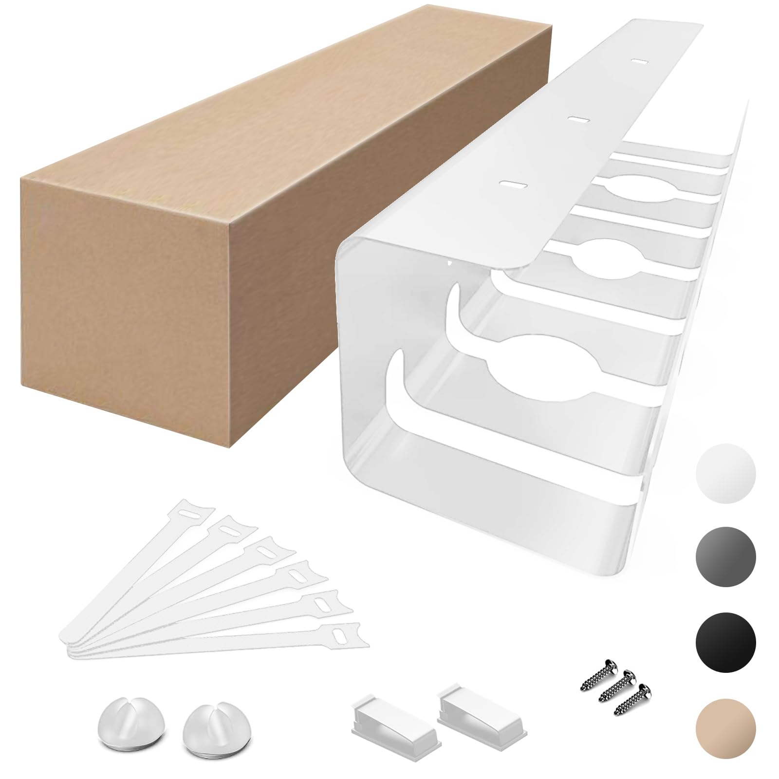 Oududianzi 1-Pack Under Desk Cable Management, Stainless Steel Cable Organizer Tray- 43CM, Includes Accessories, Keeping Cable Desk Tidy for Office and Home (White)