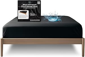 EROTICGEL Queen Black 100% Waterproof Fitted Sheet Protector, Safe with Oil, Water-Based, & Silicone-Based Massage Products, Hypoallergenic Noiseless Machine Washable, 14'' Deep Pocket