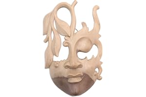 NOVICA Decorative Leaf and Tree Hibiscus Wood Mask, Beige 'Innocent Girl'