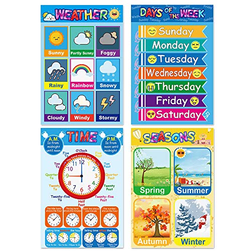 Educational Posters for Preschoolers Toddlers Kids Kindergarten Classrooms Alphabet Letters, Numbers, Shapes, Colors, Seasons, Week, Months, More,11 x 16 Inch,12PCS - Thumbnail 3
