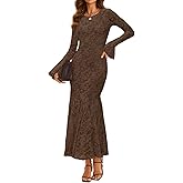 ZESICA Women's Long Sleeve Bodycon Maxi Dress 2026 Fall Fashion Floral Sexy Mermaid Wedding Guest Cocktail Party Dresses