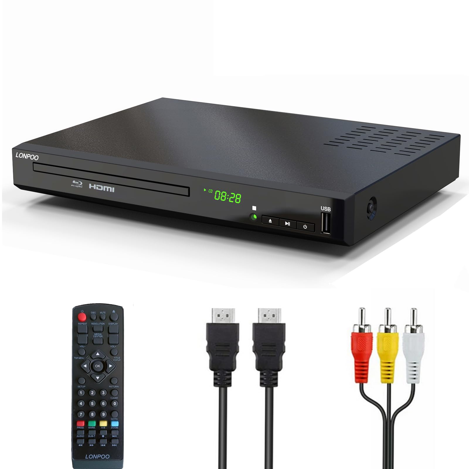 Blu-ray DVD Player for TV -1080P HD Blu-ray Player with HDMI AV Coaxial Output, USB-IN, Dolby DTS Surround Sound, Region B/2 Blu-Ray Disc and All Regions dvds (Metal Enclosure)