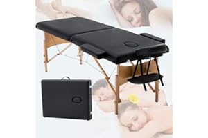 Meet Perfect Folding Professional Massage Table 28" Wide 73" Long Portable Spa Bed Facial Table with Adjustable PU Leather, 2" Thick Pad - Black