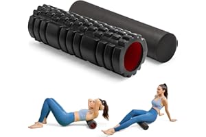Krightlink Foam Roller High Density Foam Roller Set for Deep Tissue Muscle Massage, 18" Trigger Point Fitness Exercise Massage Roller, Self-Myofascial Release for Whole Body (Black-18(2 in 1))