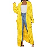 HRESSLBD Womens Thin Stylish Cable Knit Dual Extra Long Maxi Cardigan with 2-Pockets