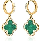 HighSpark Huggie Hoop Clover Earrings for Women | Mother of Pearl Clover Dangle Hoop Earrings | Lovely Gift